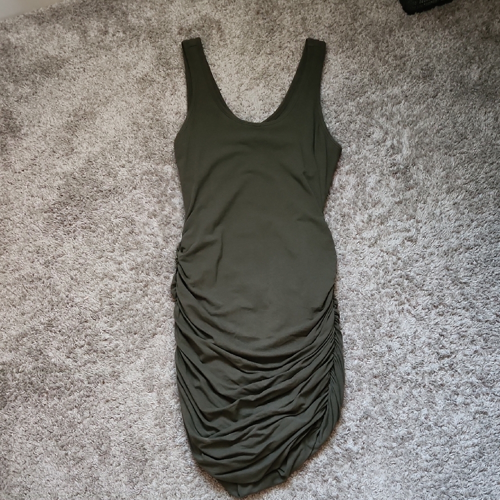 Olive Green Sleeveless Ruched Dress